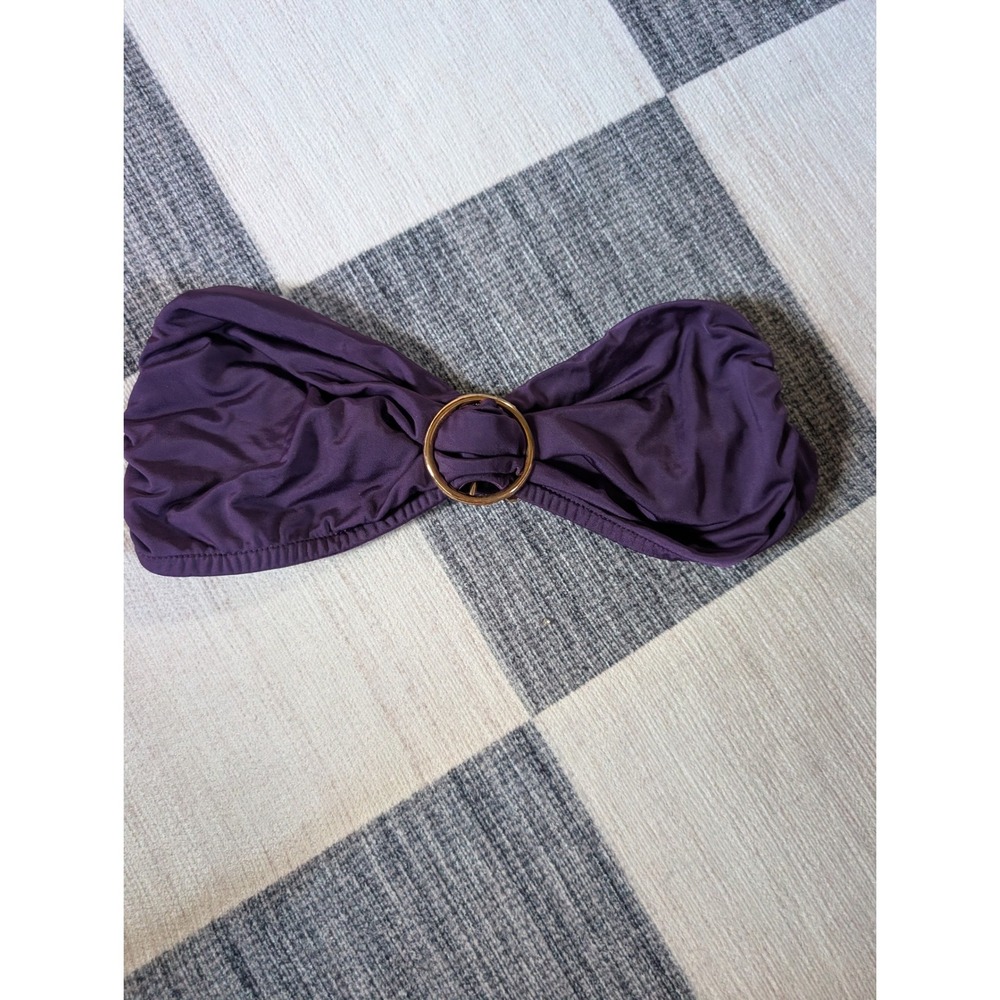 Edikted Purple Ruched Bandeau‎ Bikini Top Gold Ring Detail Medium Womens
